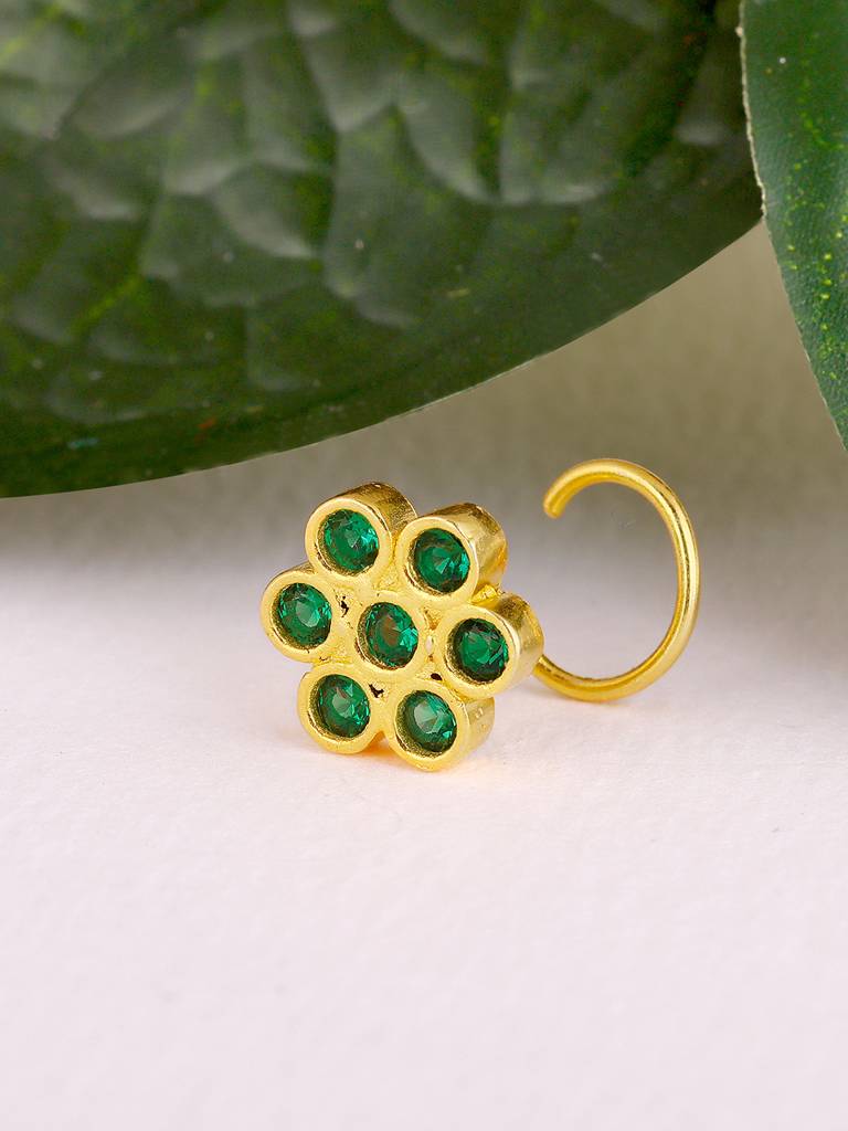 GIVA 925 Sterling Silver Golden Green Stone Nose Pin