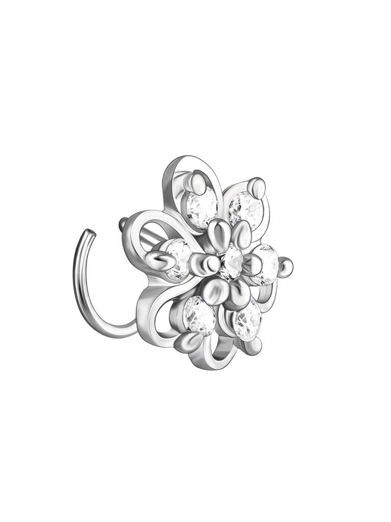 GIVA 925 Sterling Silver Zircon Studded Floral Nose Pin