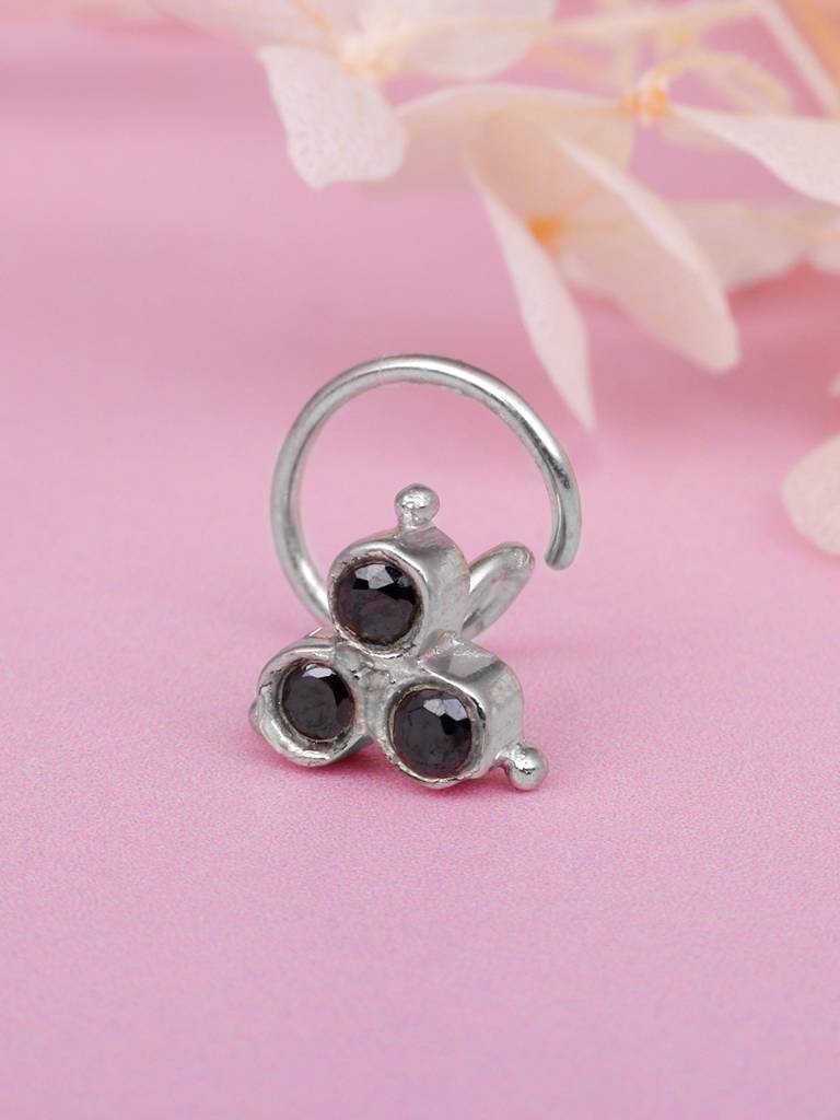 GIVA 925 Sterling Silver Black Stoned Nose Pin