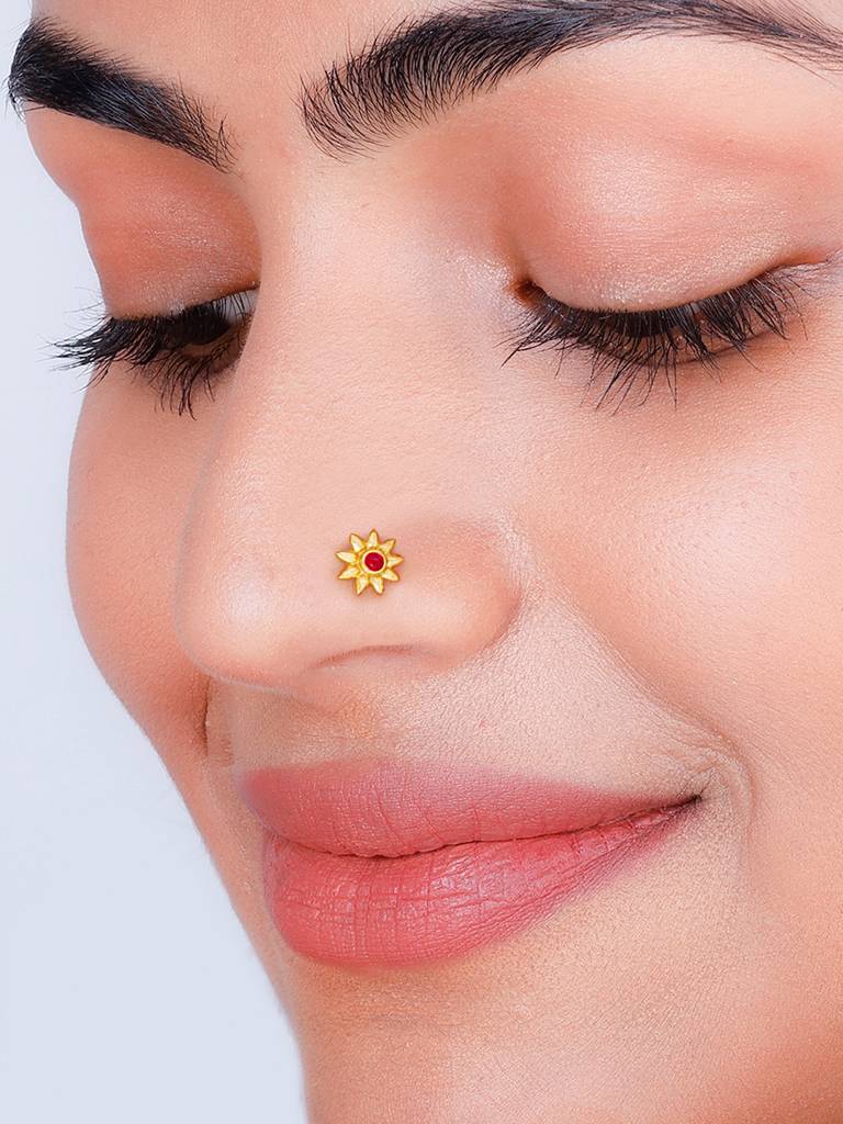 GIVA 925 Sterling Silver Golden Red Flower Nose Pin