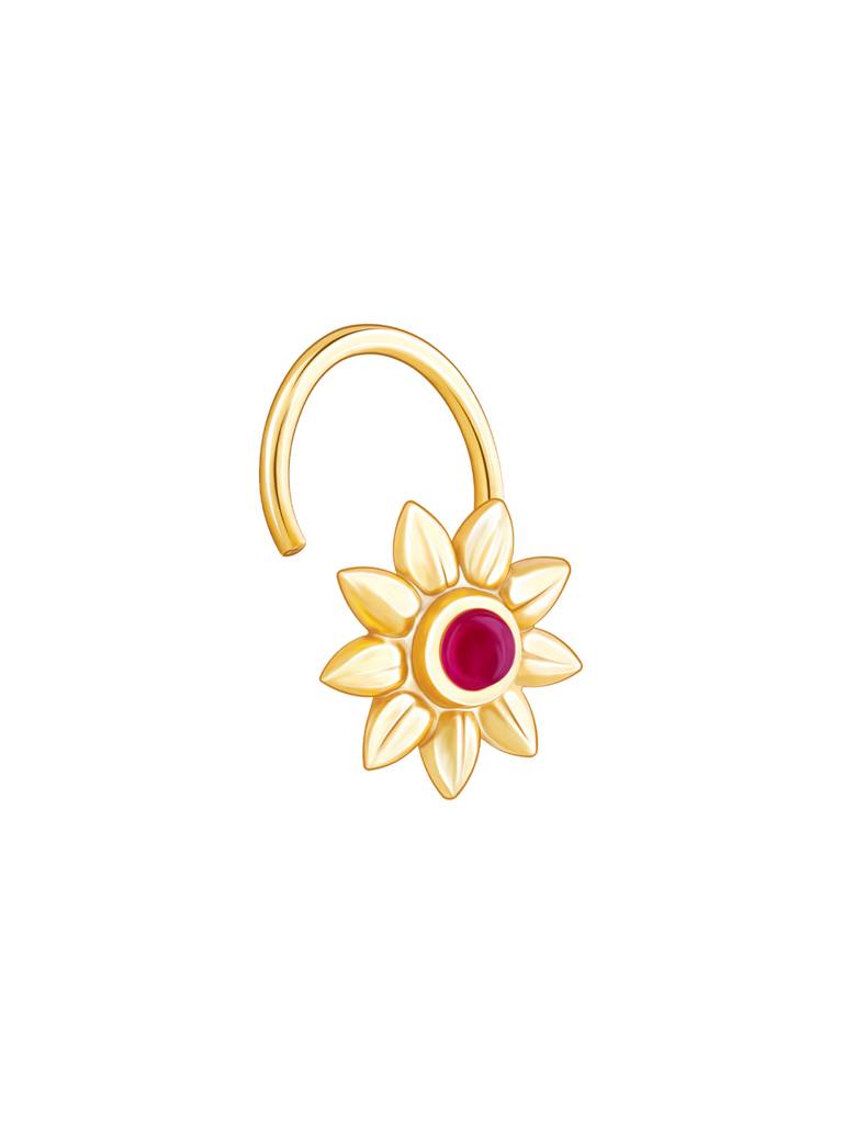 GIVA 925 Sterling Silver Golden Red Flower Nose Pin