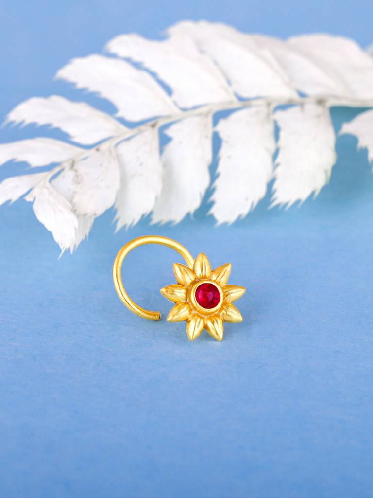 GIVA 925 Sterling Silver Golden Red Flower Nose Pin