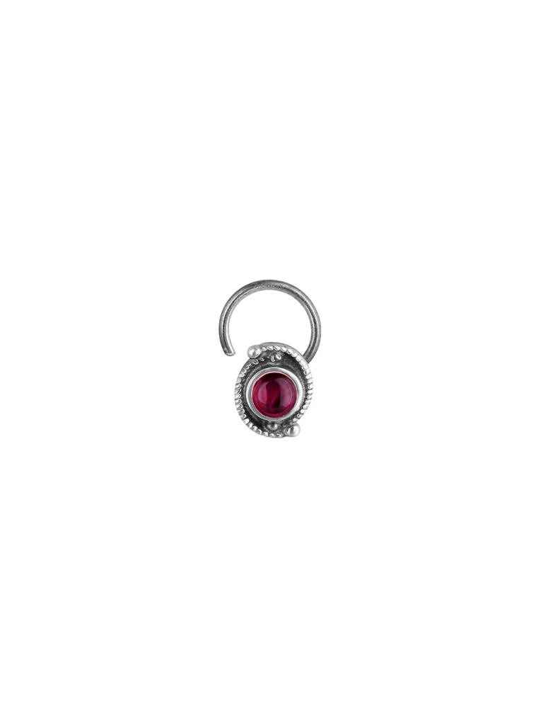 GIVA 925 Sterling Silver Oxidised Silver Pink Stone Nose Pin