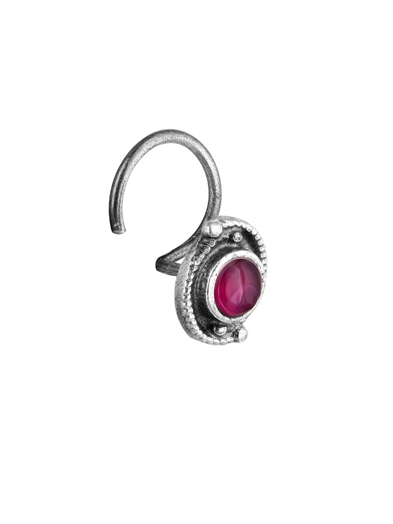 GIVA 925 Sterling Silver Oxidised Silver Pink Stone Nose Pin