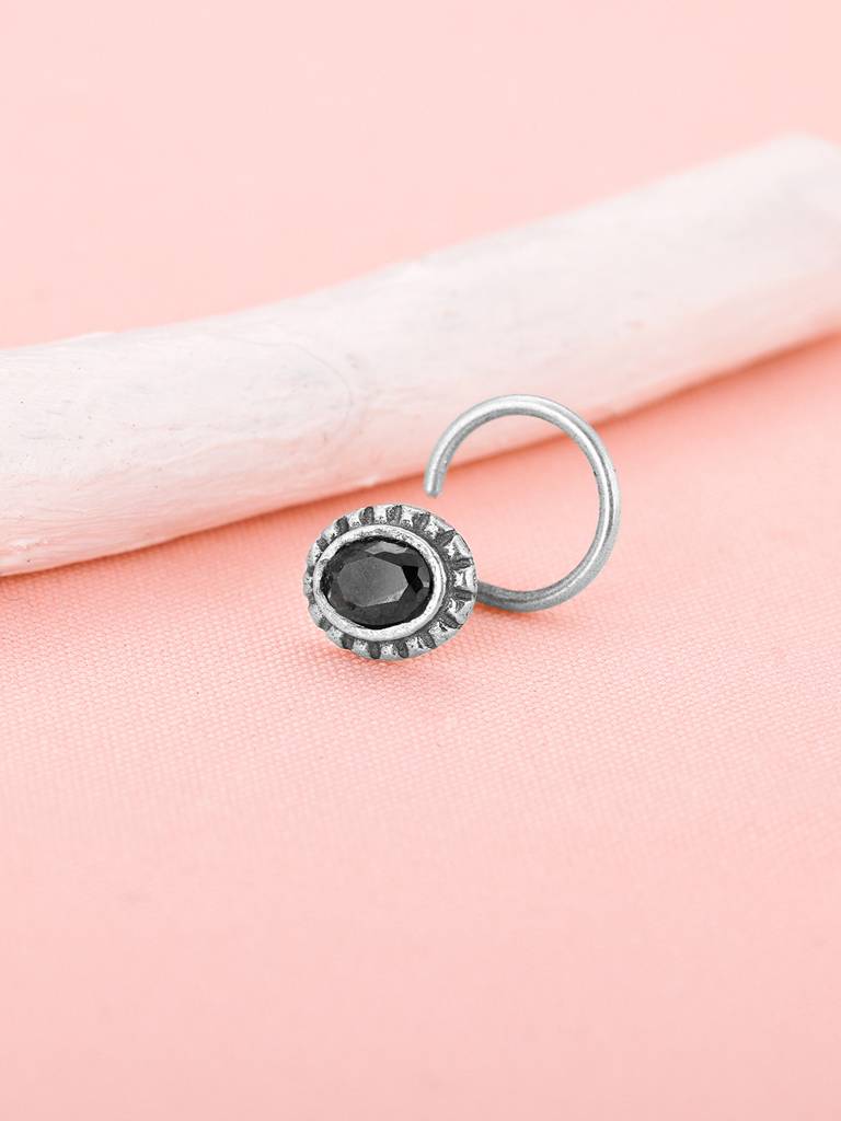 GIVA 925 Sterling Silver Oxidised Black Oval Stone Nose Pin