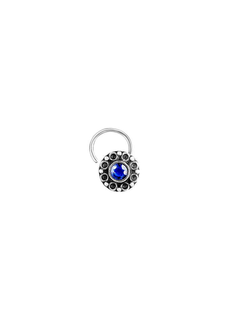 GIVA 925 Sterling Silver Oxidised Silver Blue Love Nose Pin