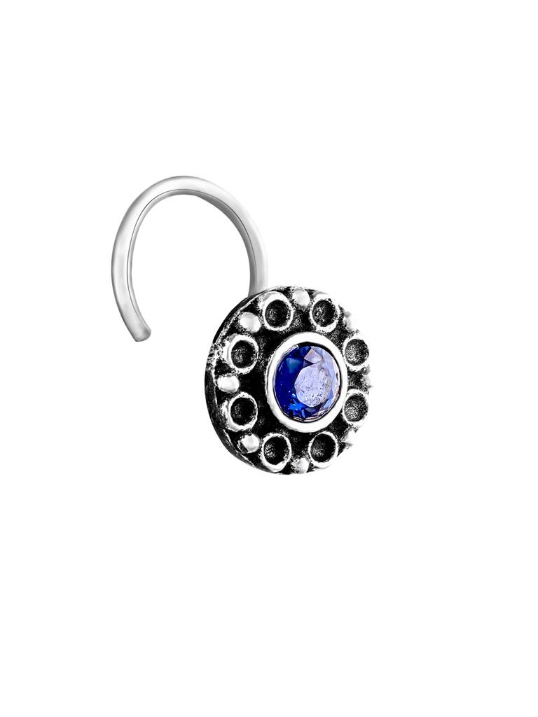 GIVA 925 Sterling Silver Oxidised Silver Blue Love Nose Pin