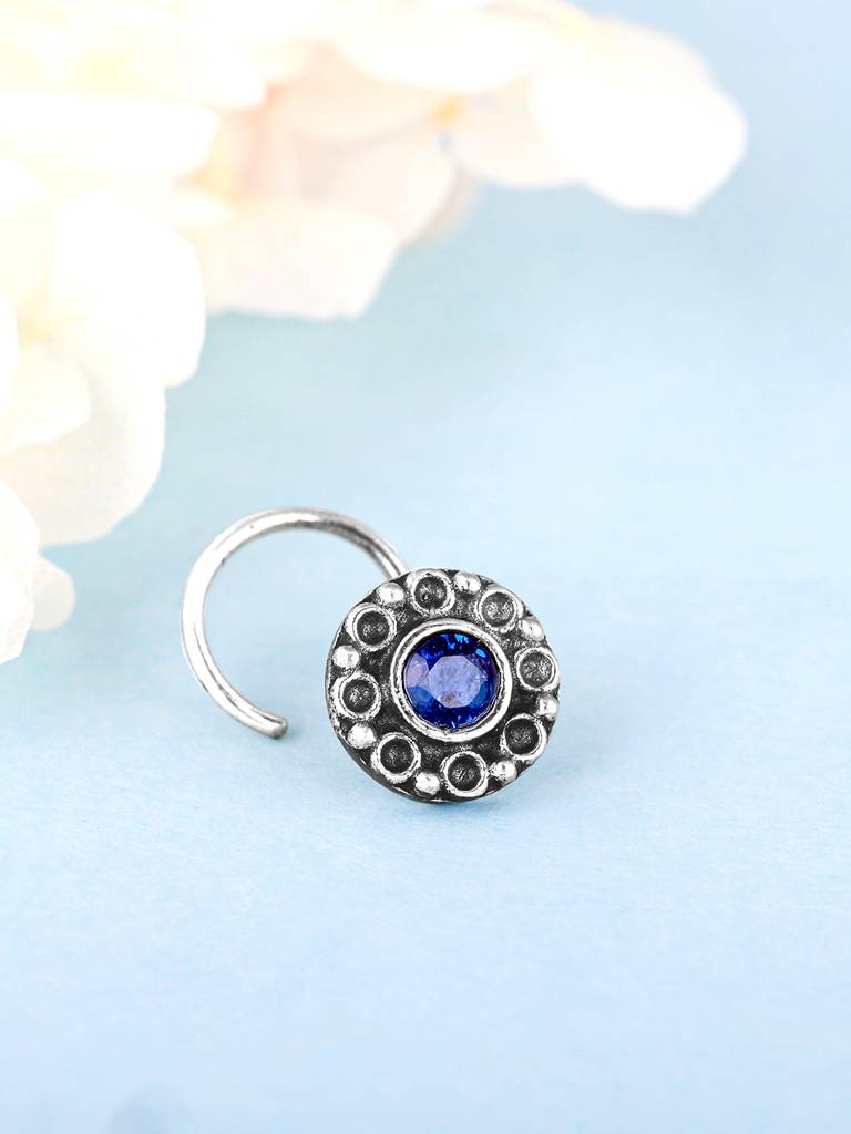 GIVA 925 Sterling Silver Oxidised Silver Blue Love Nose Pin