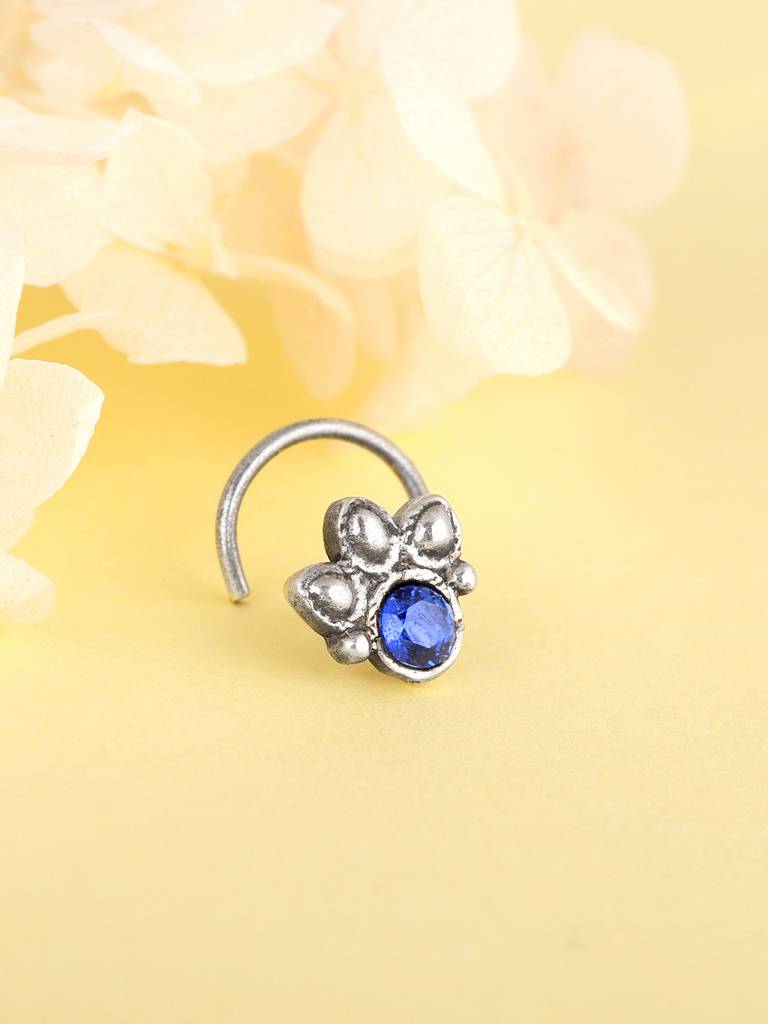 GIVA 925 Sterling Silver Oxidised Silver Blue Ocean Nose Pin