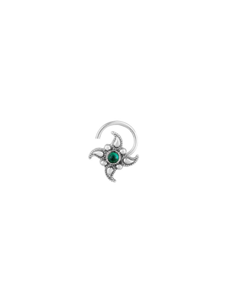 GIVA 925 Sterling Silver Oxidised Silver Floral Green Nose Pin