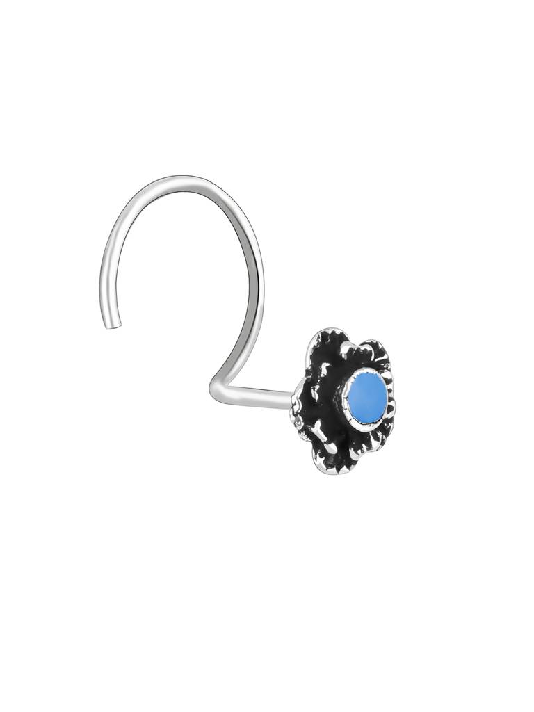 Giva 925 Sterling Silver Oxidised Silver Blue Nose Pin