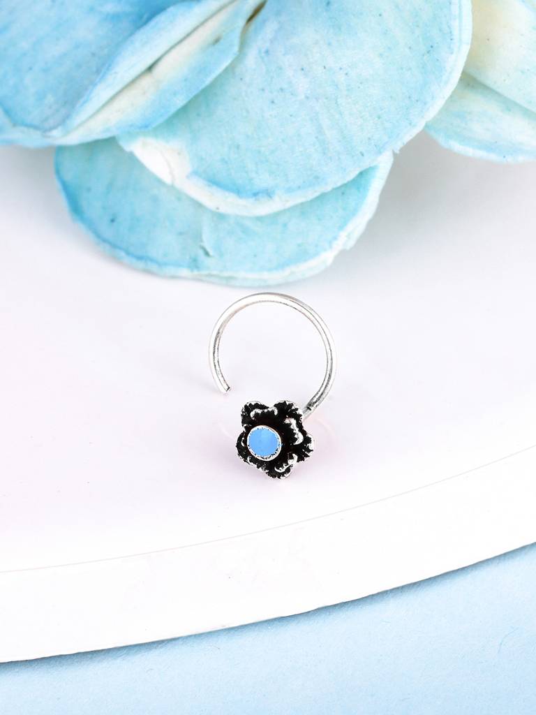 Giva 925 Sterling Silver Oxidised Silver Blue Nose Pin