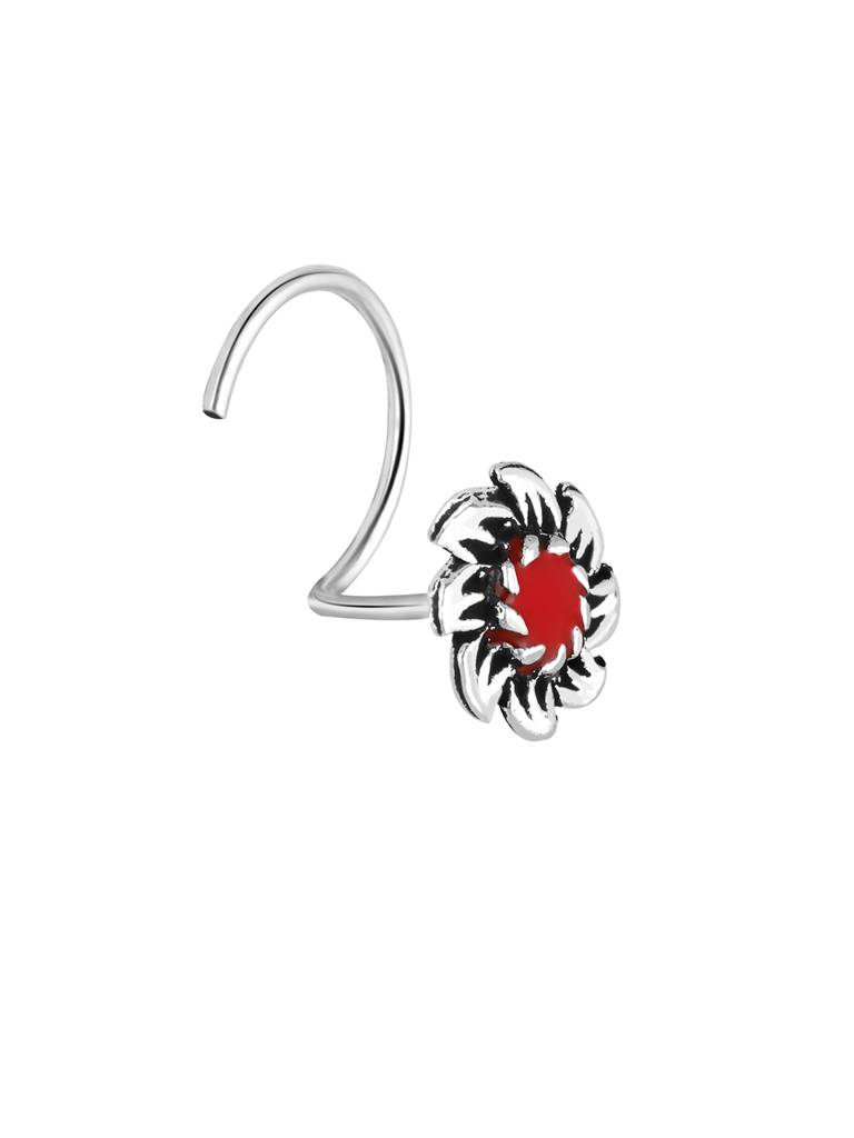 Giva 925 Sterling Silver Oxidised Silver Red Flower Nose Pin