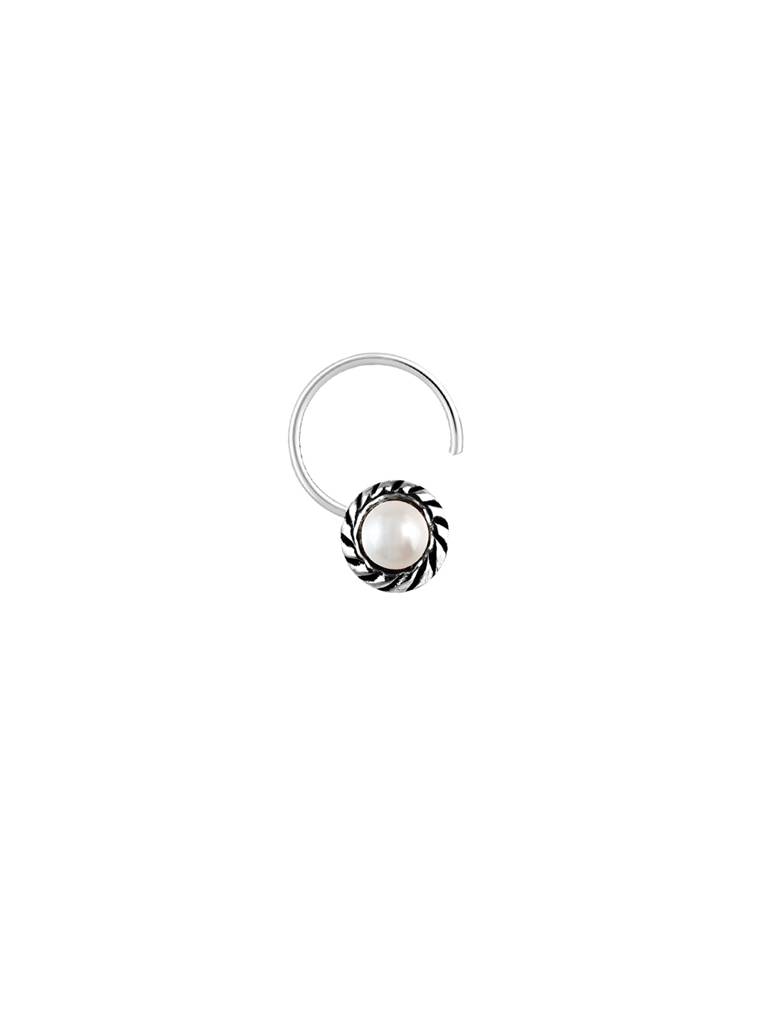 Giva 925 Sterling Silver Oxidised Silver Pearly Flower Nose Pin