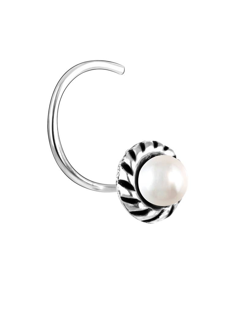 Giva 925 Sterling Silver Oxidised Silver Pearly Flower Nose Pin