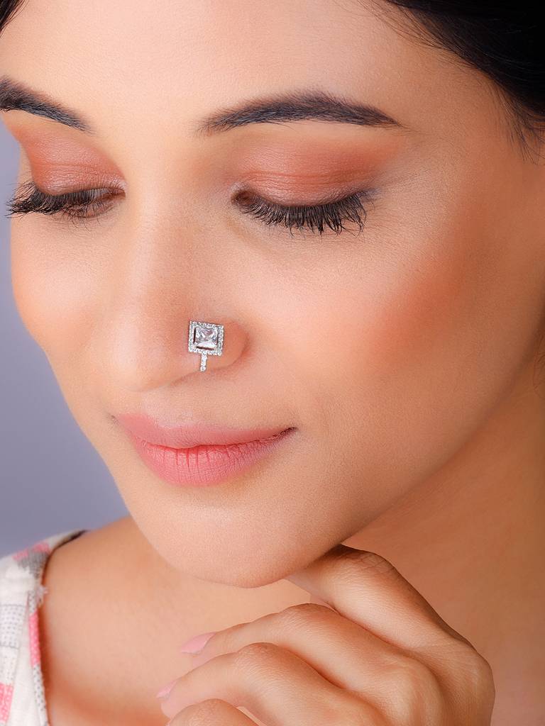 Giva 925 Sterling Silver Square Stoned Nose Pin