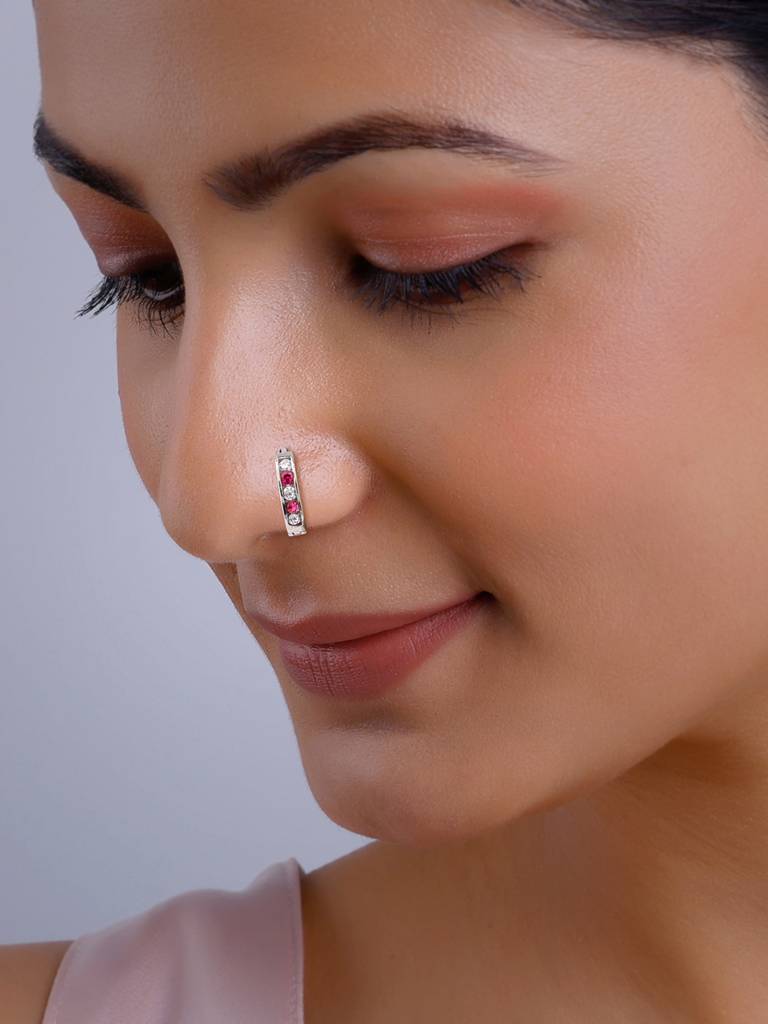 Silver Zirconia Pink Nose Ring : NP0204