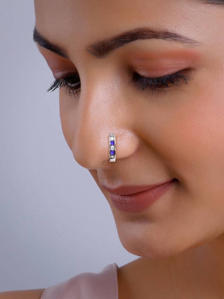 Silver Zirconia Blue Nose Ring : NP0205