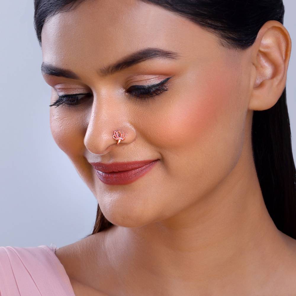 Giva 925 Silver Rose Gold Padma Nose Pin : NP0213