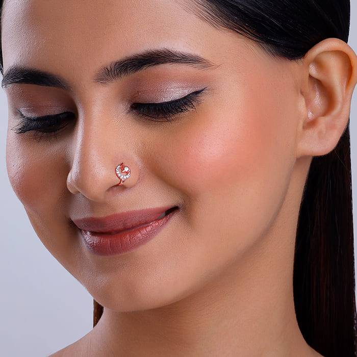 Giva 925 Silver Rose Gold Manohar Mor Nose Pin (Clip On)| Nose Pin For Women And Girls | W : NP0214