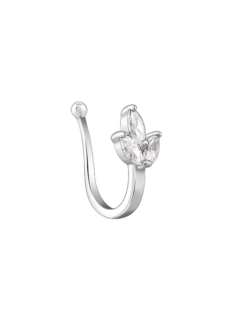Silver Leafy Elegant Nose Pin (Clip On) : NP0217