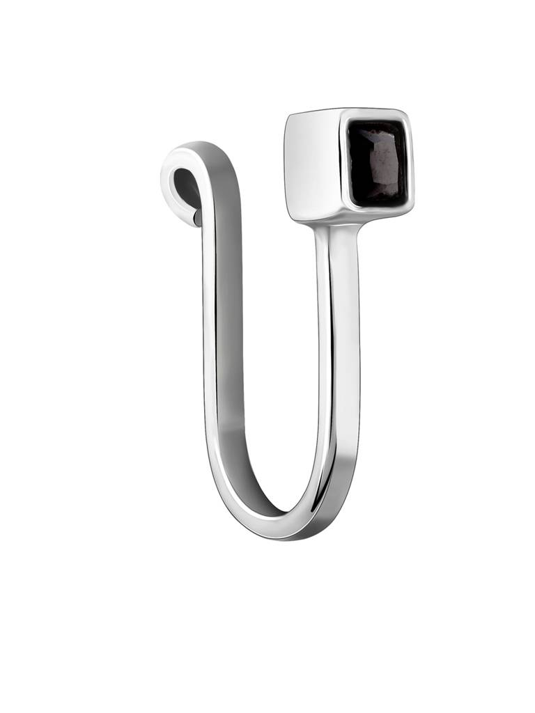 Silver Oxidised Silver Black Square Nose Pin (Clip On) : NP087