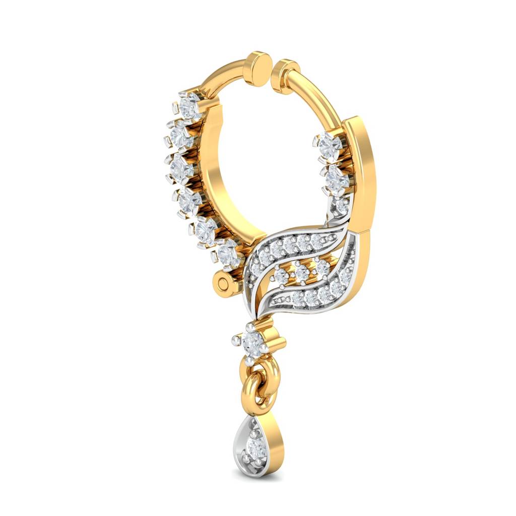 KuberBox 18K Yellow Gold Traditional Diamond Spring Nath