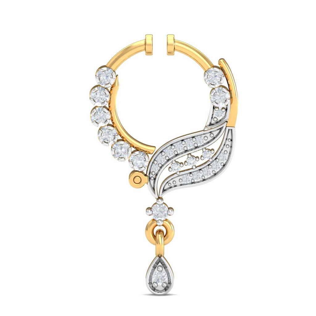 KuberBox 18K Yellow Gold Traditional Diamond Spring Nath