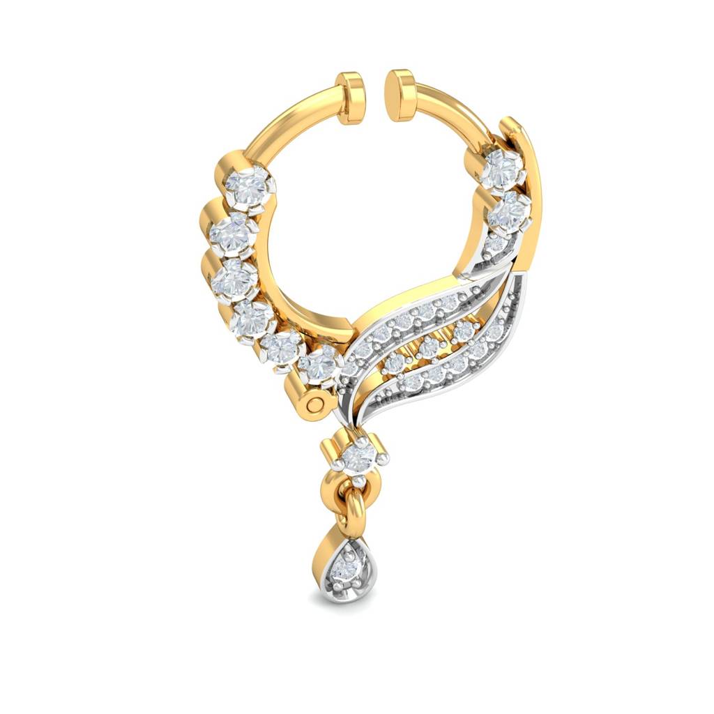 KuberBox 18K Yellow Gold Traditional Diamond Spring Nath