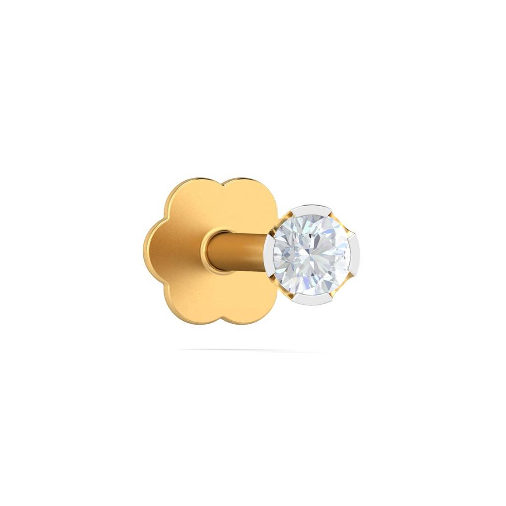 KuberBox 18K Yellow Gold Chike 0.03 Carat Nose Stud