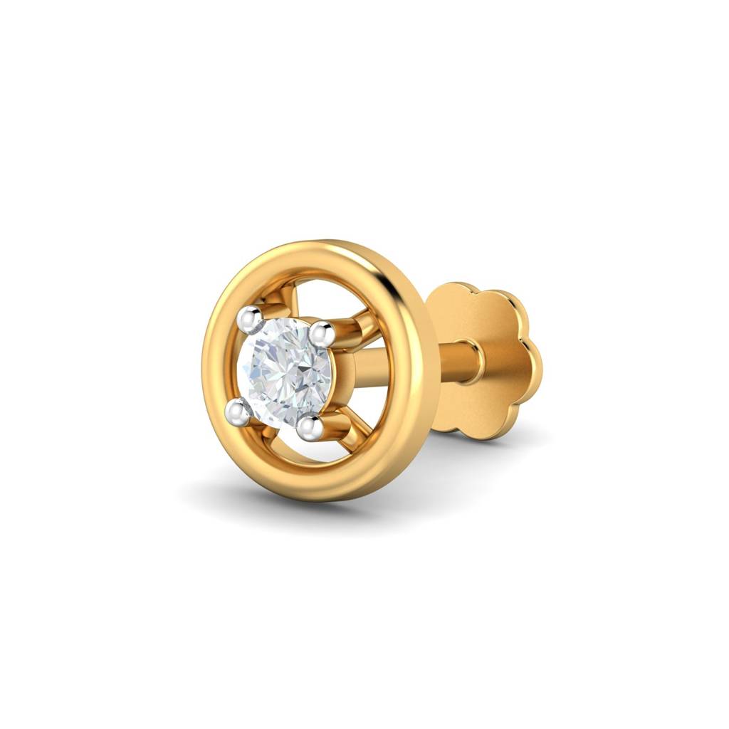 KuberBox 18K Yellow Gold Round 0.06 Carat Nose Stud