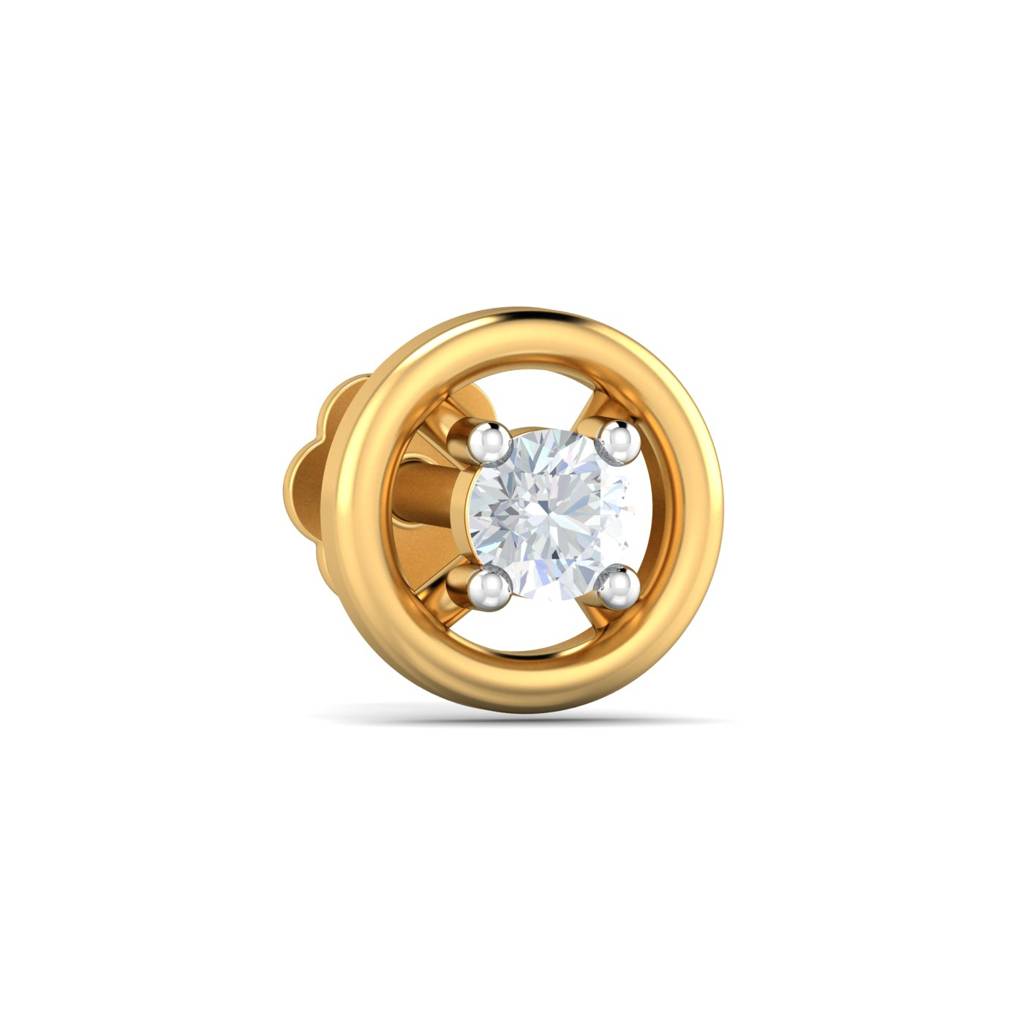 KuberBox 18K Yellow Gold Round 0.06 Carat Nose Stud