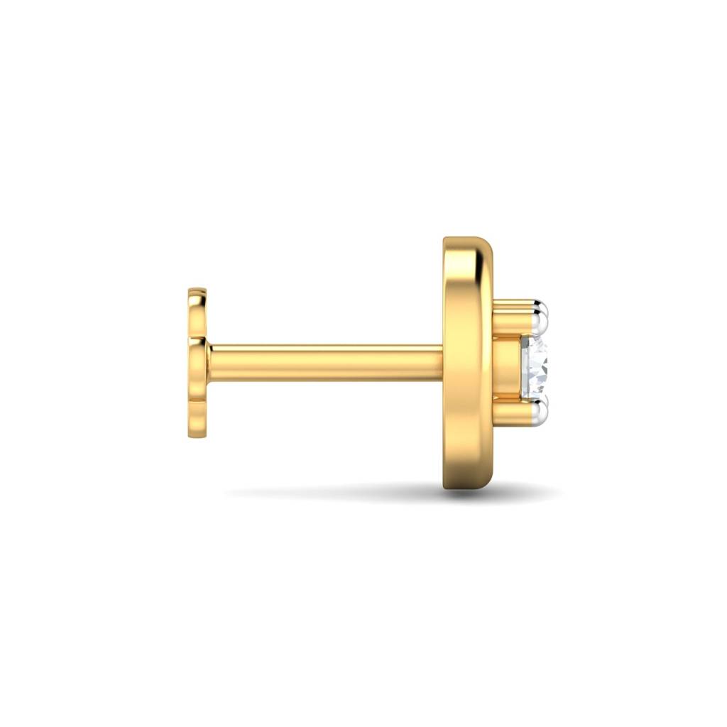 KuberBox 18K Yellow Gold Round 0.06 Carat Nose Stud