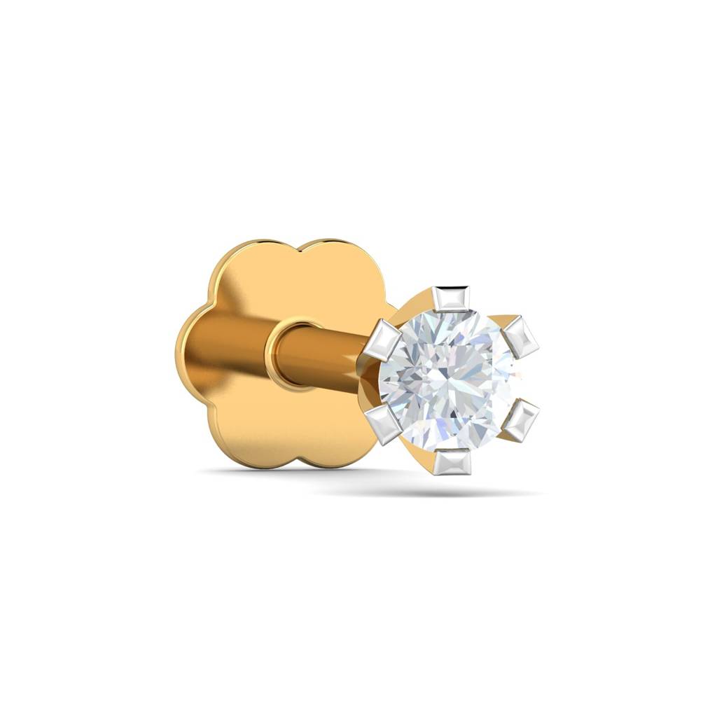 KuberBox 18K Yellow Gold Classic 6 Prong 4 Cent Nose Stud