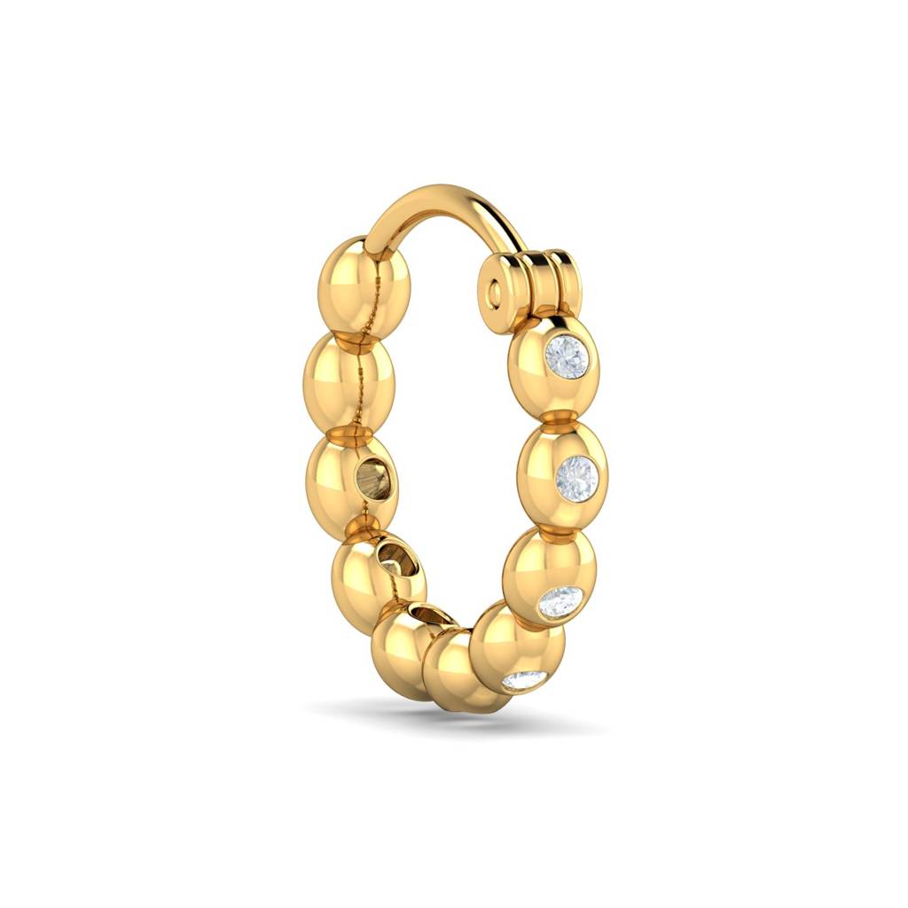 KuberBox 18K Yellow Gold Delu Beaded Nose Ring