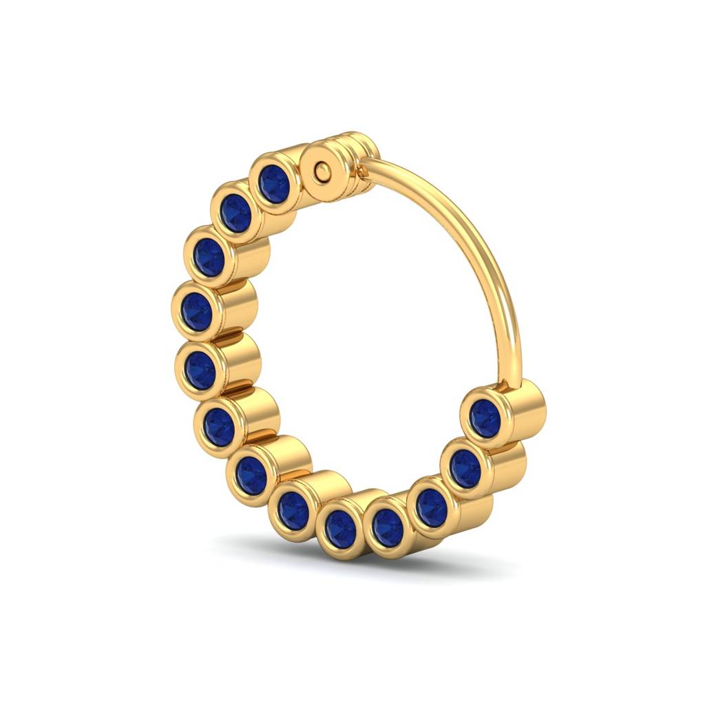 KuberBox 18K Yellow Gold Chuks Bezel Sapphire Nose Ring