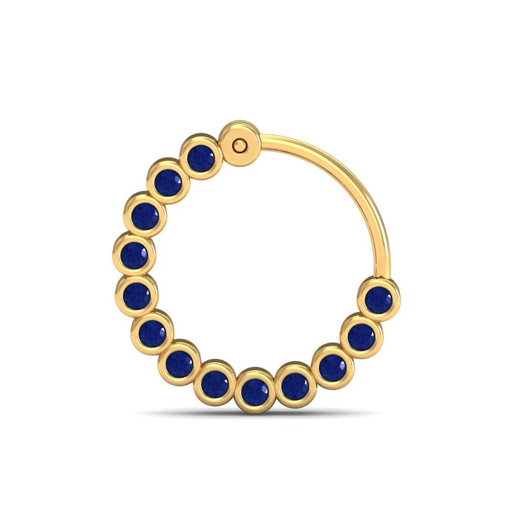 KuberBox 18K Yellow Gold Chuks Bezel Sapphire Nose Ring