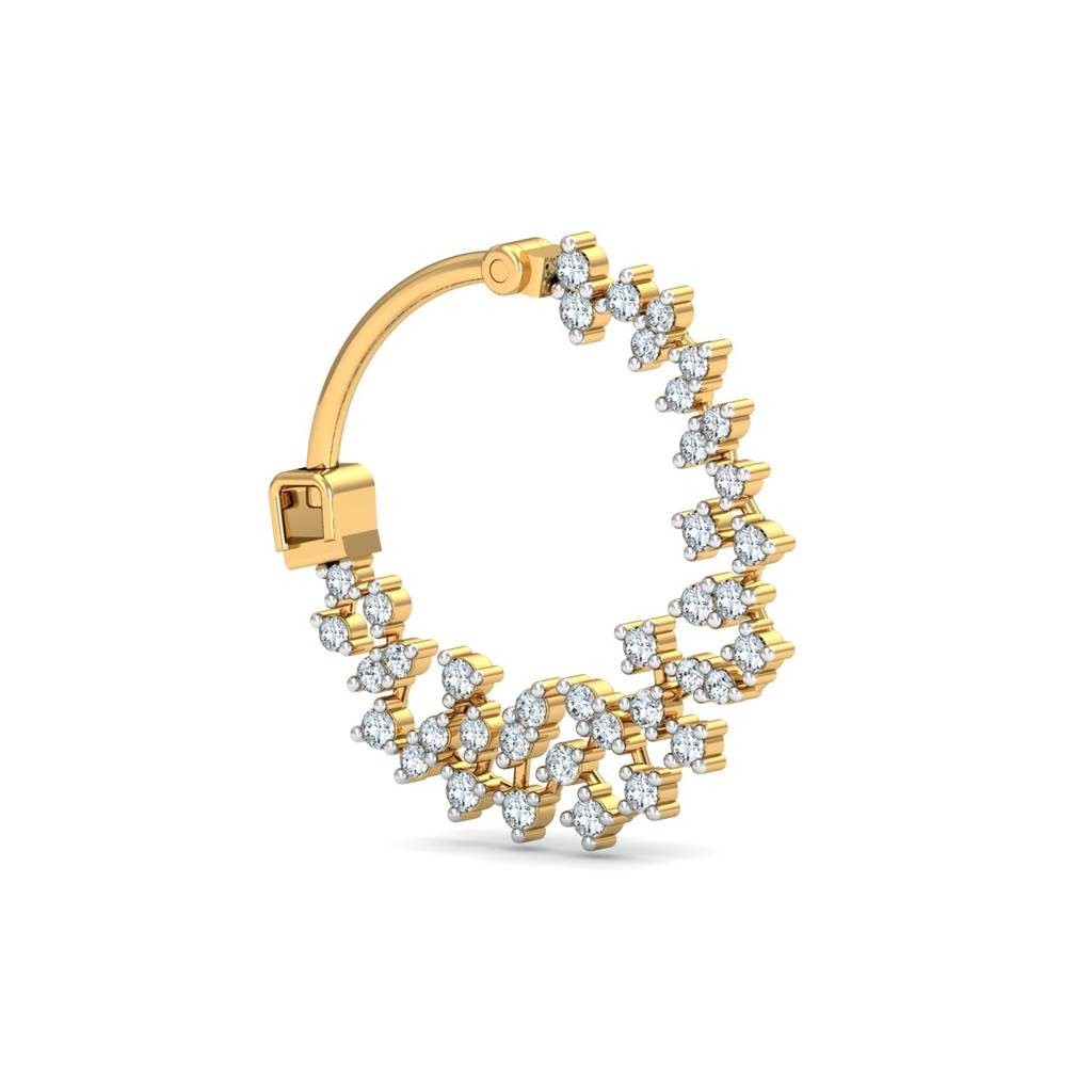 KuberBox 18K Yellow Gold Scattered Diamond Nose Ring