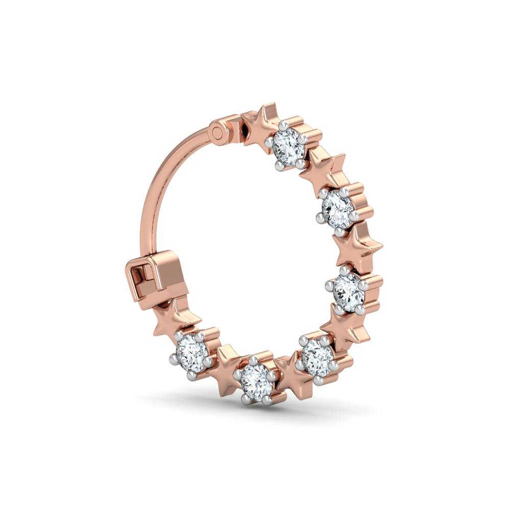 KuberBox 18K Rose Gold Stars-Aligned Nose Ring
