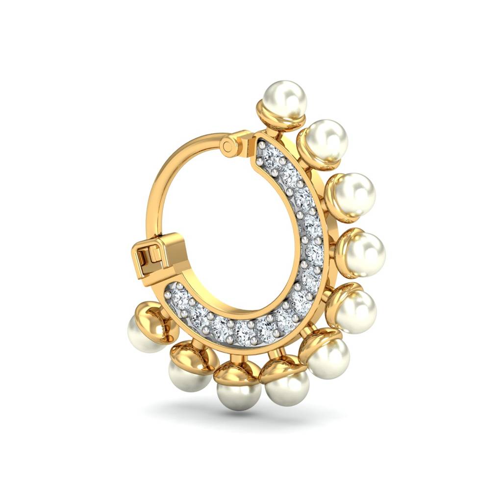 KuberBox 18K Yellow Gold Dream Pearl Nose Ring