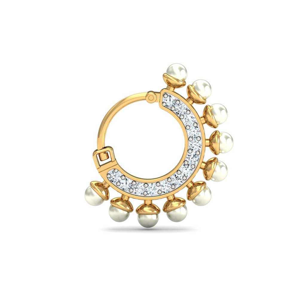 KuberBox 18K Yellow Gold Dream Pearl Nose Ring
