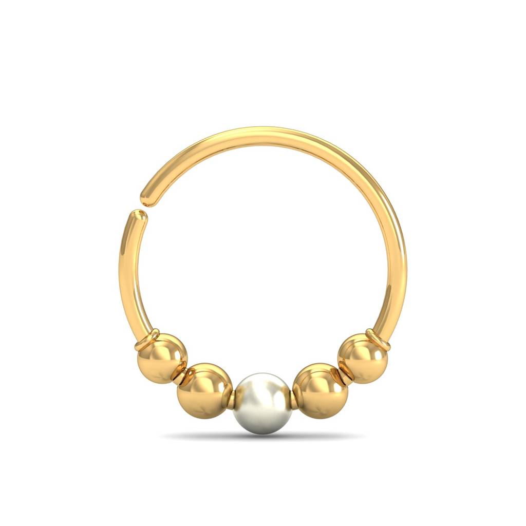 KuberBox 18K Yellow Gold Five Pt Beaded Nose Ring