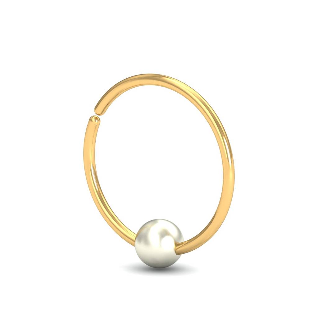 KuberBox 18K Yellow Gold Pearl Bead Basic Nose Ring