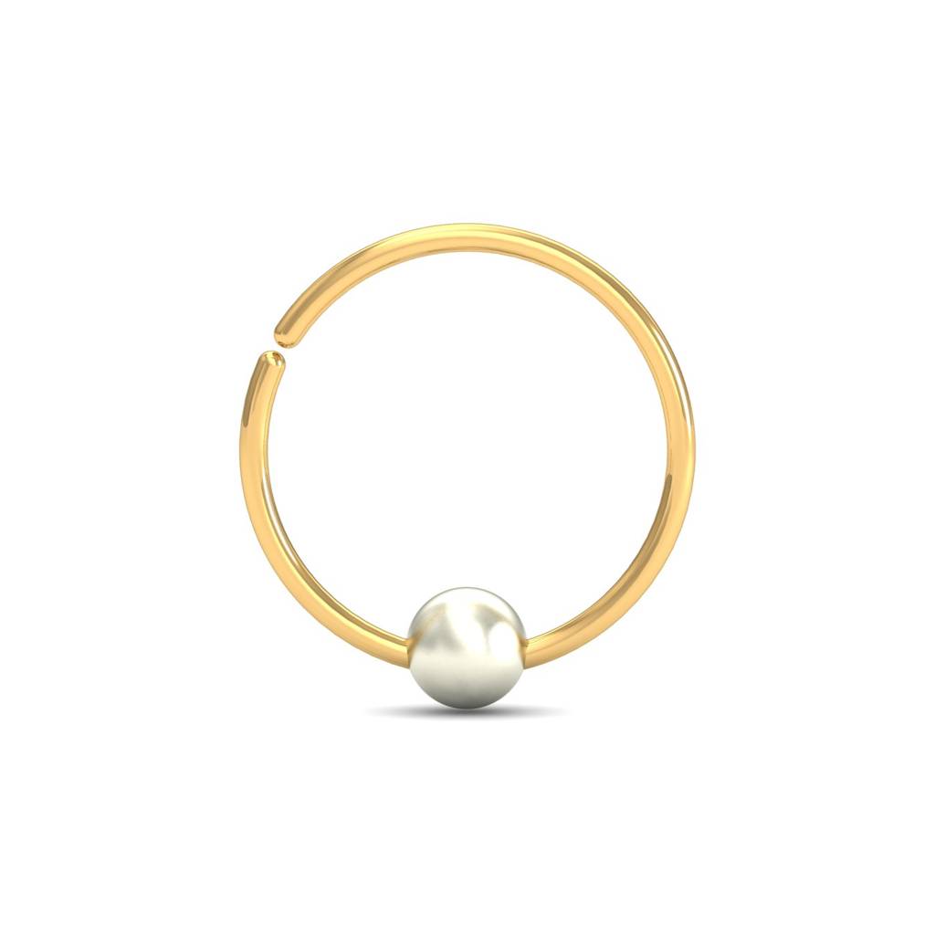 KuberBox 18K Yellow Gold Pearl Bead Basic Nose Ring