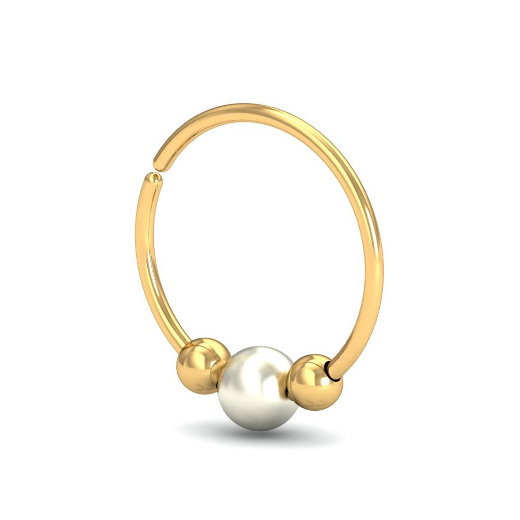 KuberBox 18K Yellow Gold Fine Pearl Nose Ring