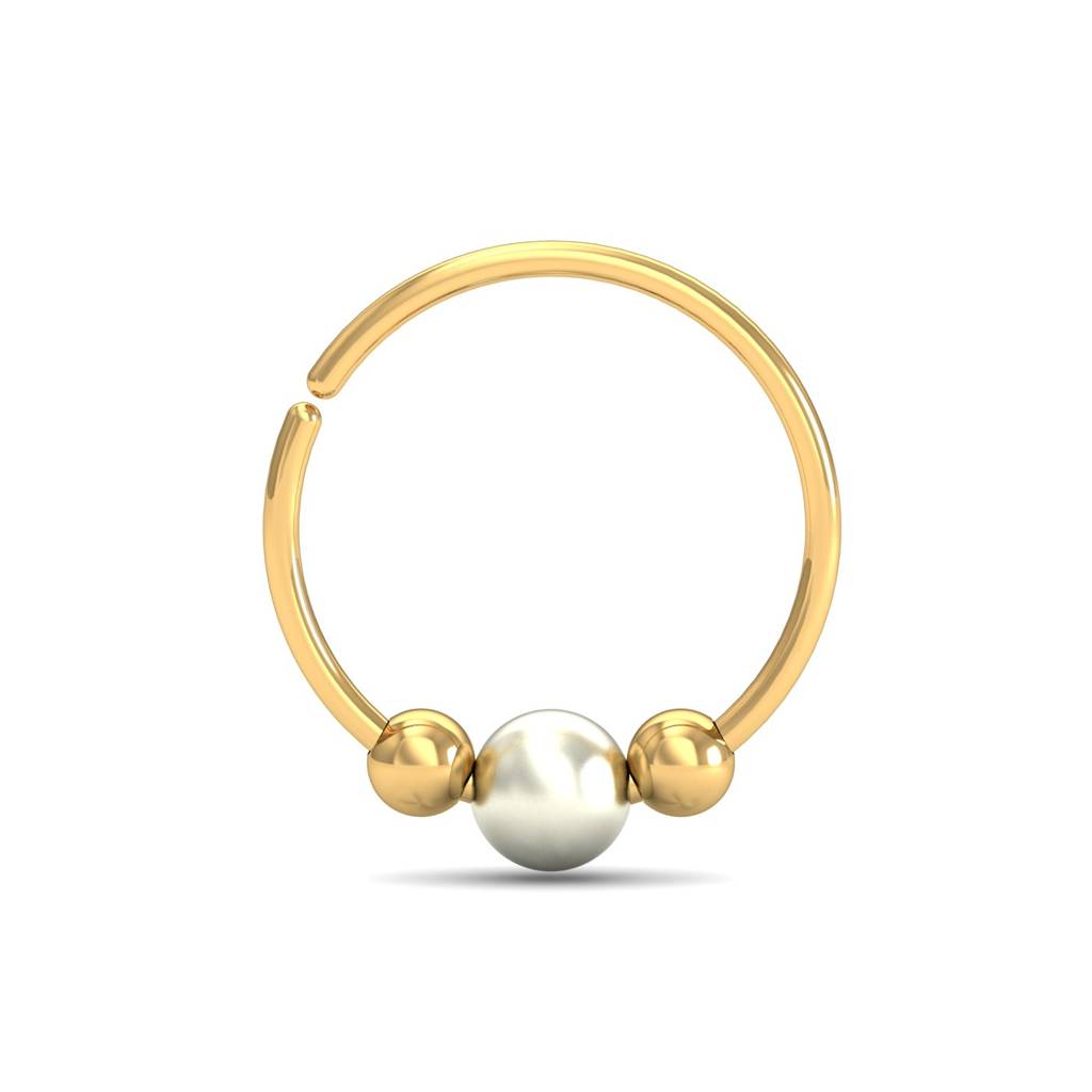 KuberBox 18K Yellow Gold Fine Pearl Nose Ring