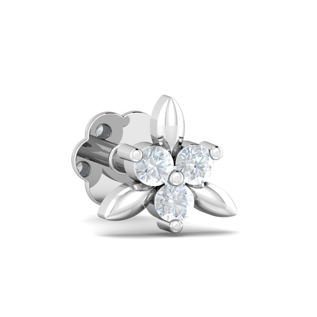 KuberBox 18K White Gold Triangular 0.03 Carat Nose Stud