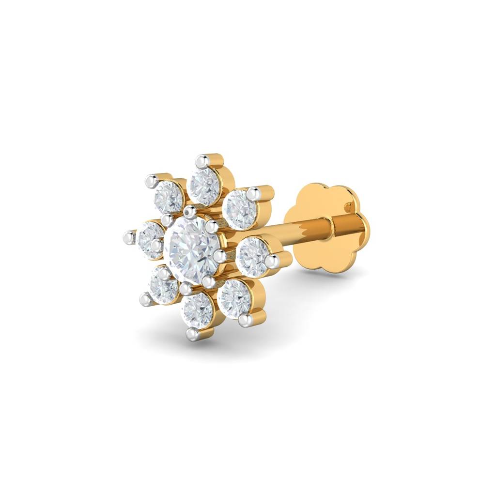 KuberBox 18K Yellow Gold Suru 0.14 Carat Nose Stud