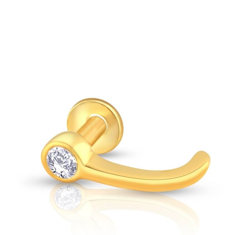KuberBox 18K White Gold J Ring 0.04 Carat Bezel Nose Stud