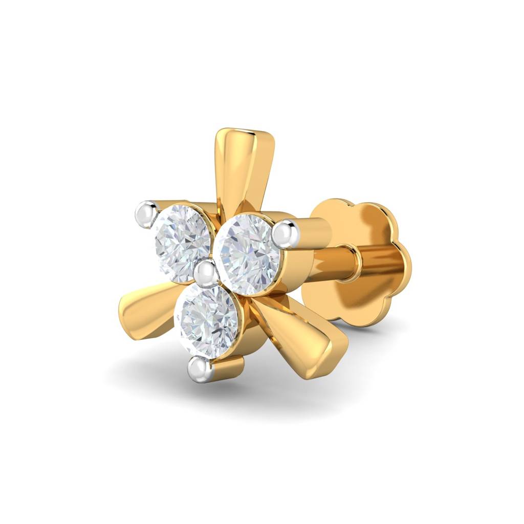 KuberBox 18K Yellow Gold Dainty 0.07 Carat Nose Stud
